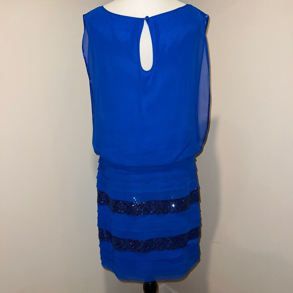 Aidan Mattox Royal Blue Tiered Sequined Blouson Cocktail Party Dress Size 12 - Picture 6 of 16